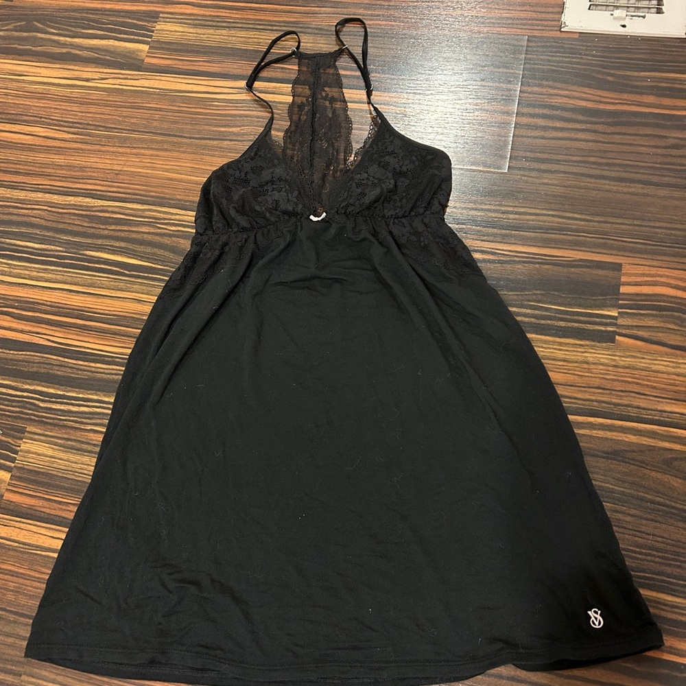 Victoria’s secret Elegant Black Lace Cotton Nightgown Chemise S/P